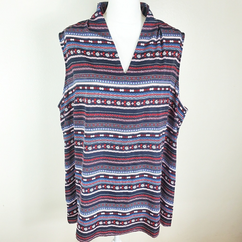 NWT CJ Banks Blue/Red/White Sleeveless Top 3X